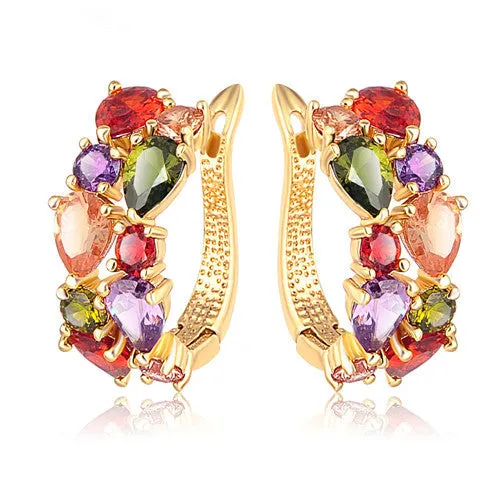 LZESHINE 16 Colors for Choose Top Sale Flower Earrings Rose Gold Plate Multicolor CZ Stone Hoop Earrings for Women Bijoux Brinco