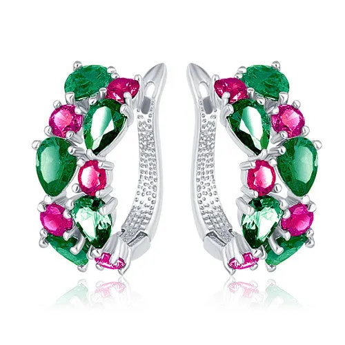 LZESHINE 16 Colors for Choose Top Sale Flower Earrings Rose Gold Plate Multicolor CZ Stone Hoop Earrings for Women Bijoux Brinco