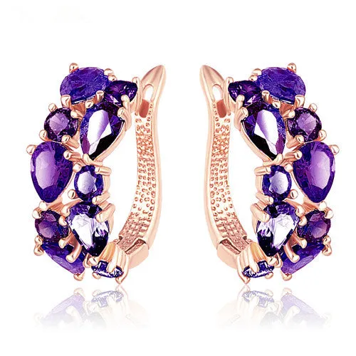LZESHINE 16 Colors for Choose Top Sale Flower Earrings Rose Gold Plate Multicolor CZ Stone Hoop Earrings for Women Bijoux Brinco