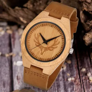 Men's Retro Carved Deer Dial Bamboo Wooden Watch