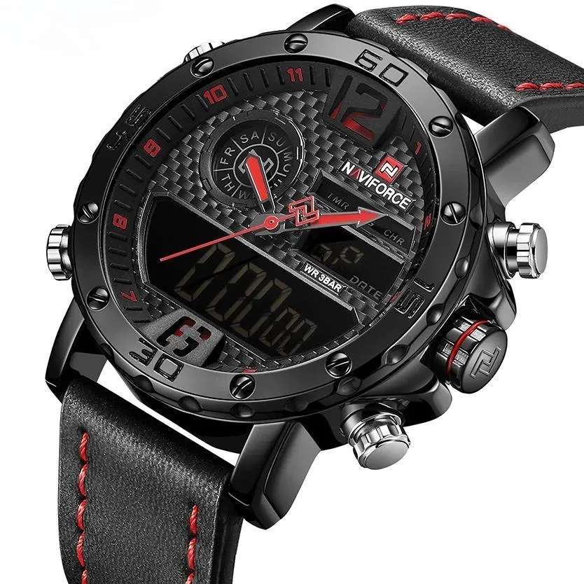 Mens Watches Black Tech Outdoor Sports Men Waterproof Miliary Army Dual Display Wrist watch