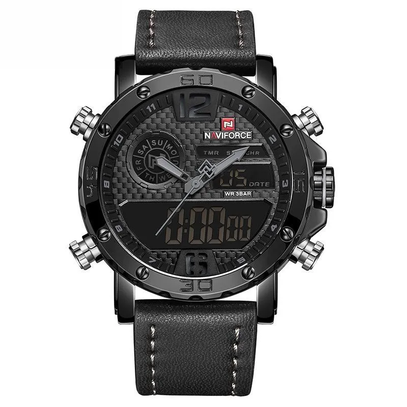 Mens Watches Black Tech Outdoor Sports Men Waterproof Miliary Army Dual Display Wrist watch