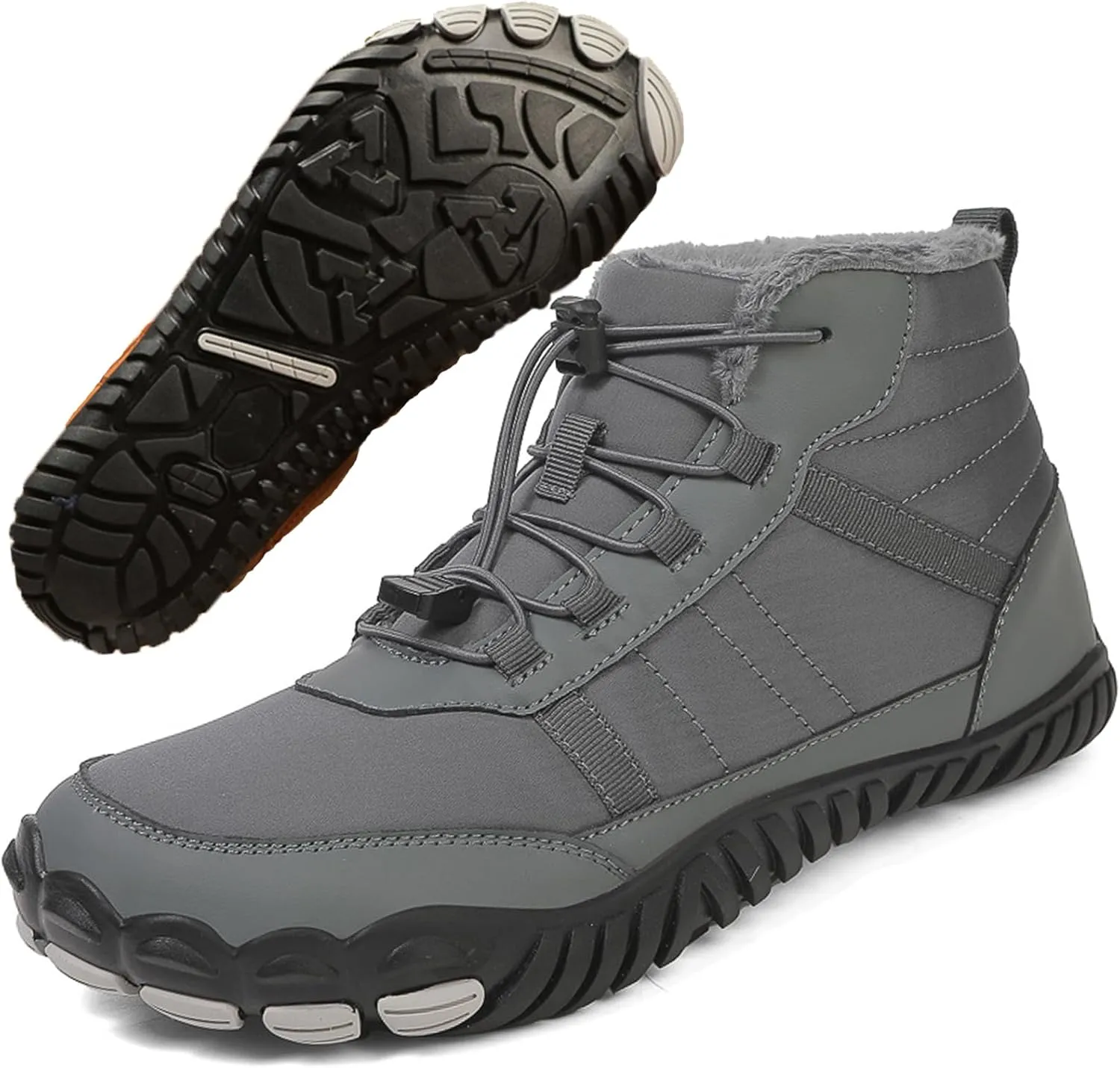 Men's Winter Wide Toe Box Barefoot Shoes Zero Drop Sole Fur Lined Snow Boots Waterproof High top Warm Trail Running Hiking Shoe