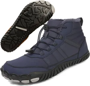 Men's Winter Wide Toe Box Barefoot Shoes Zero Drop Sole Fur Lined Snow Boots Waterproof High top Warm Trail Running Hiking Shoe