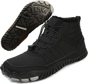 Men's Winter Wide Toe Box Barefoot Shoes Zero Drop Sole Fur Lined Snow Boots Waterproof High top Warm Trail Running Hiking Sneakers