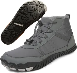 Men's Winter Wide Toe Box Barefoot Shoes Zero Drop Sole Fur Lined Snow Boots Waterproof High top Warm Trail Running Hiking Sneakers