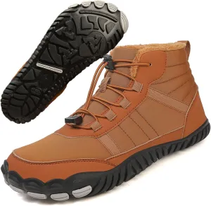 Men's Winter Wide Toe Box Barefoot Shoes Zero Drop Sole Fur Lined Snow Boots Waterproof High top Warm Trail Running Hiking Sneakers