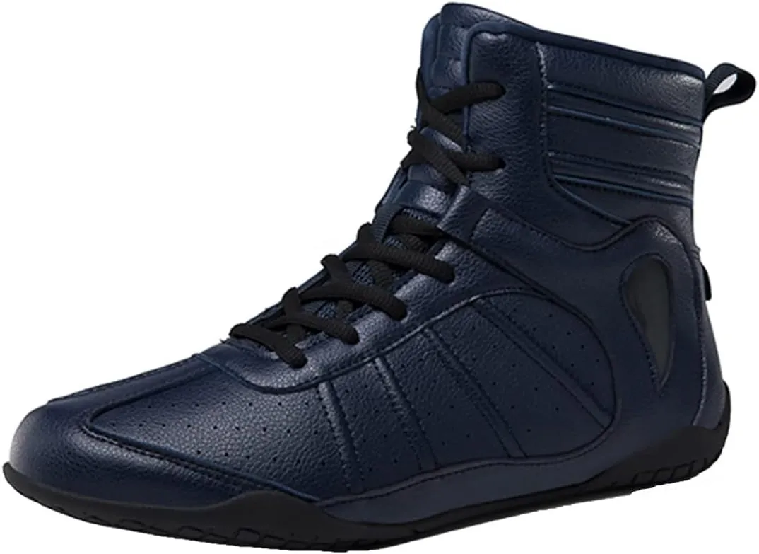 Men's Wrestling Shoe, Extra Wide Bodybuilding Weightlifting Wrestling Shoes Breathable Kickboxing Sparring Trainers Leather Boxing Boots for Boy Youth