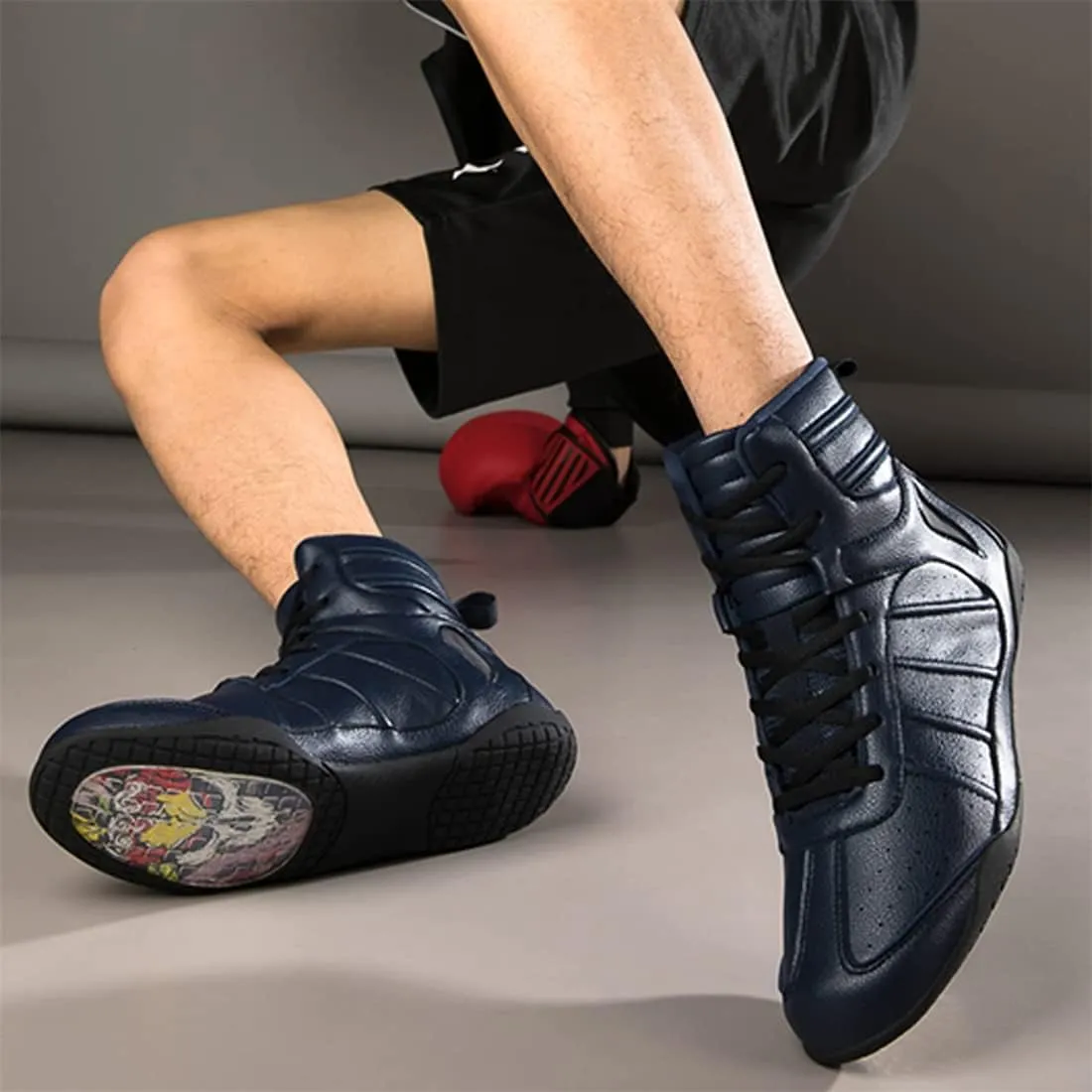 Men's Wrestling Shoe, Extra Wide Bodybuilding Weightlifting Wrestling Shoes Breathable Kickboxing Sparring Trainers Leather Boxing Boots for Boy Youth