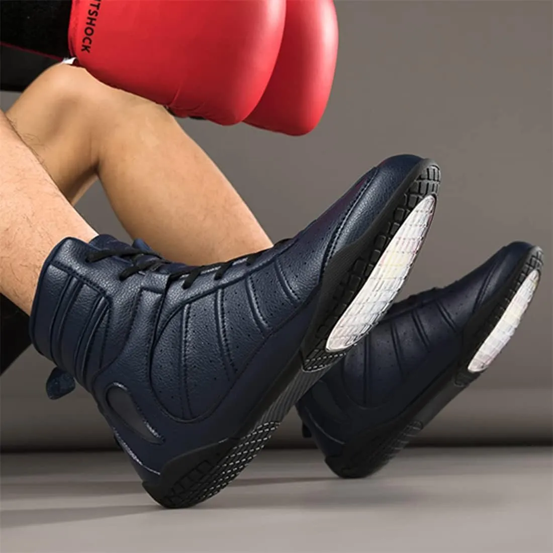Men's Wrestling Shoe, Extra Wide Bodybuilding Weightlifting Wrestling Shoes Breathable Kickboxing Sparring Trainers Leather Boxing Boots for Boy Youth