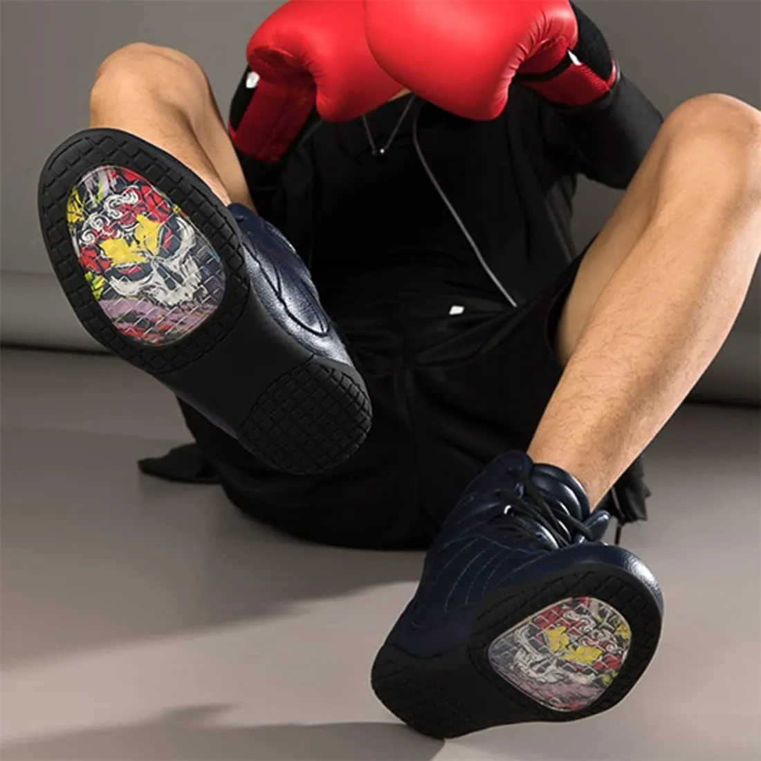 Men's Wrestling Shoe, Extra Wide Bodybuilding Weightlifting Wrestling Shoes Breathable Kickboxing Sparring Trainers Leather Boxing Boots for Boy Youth