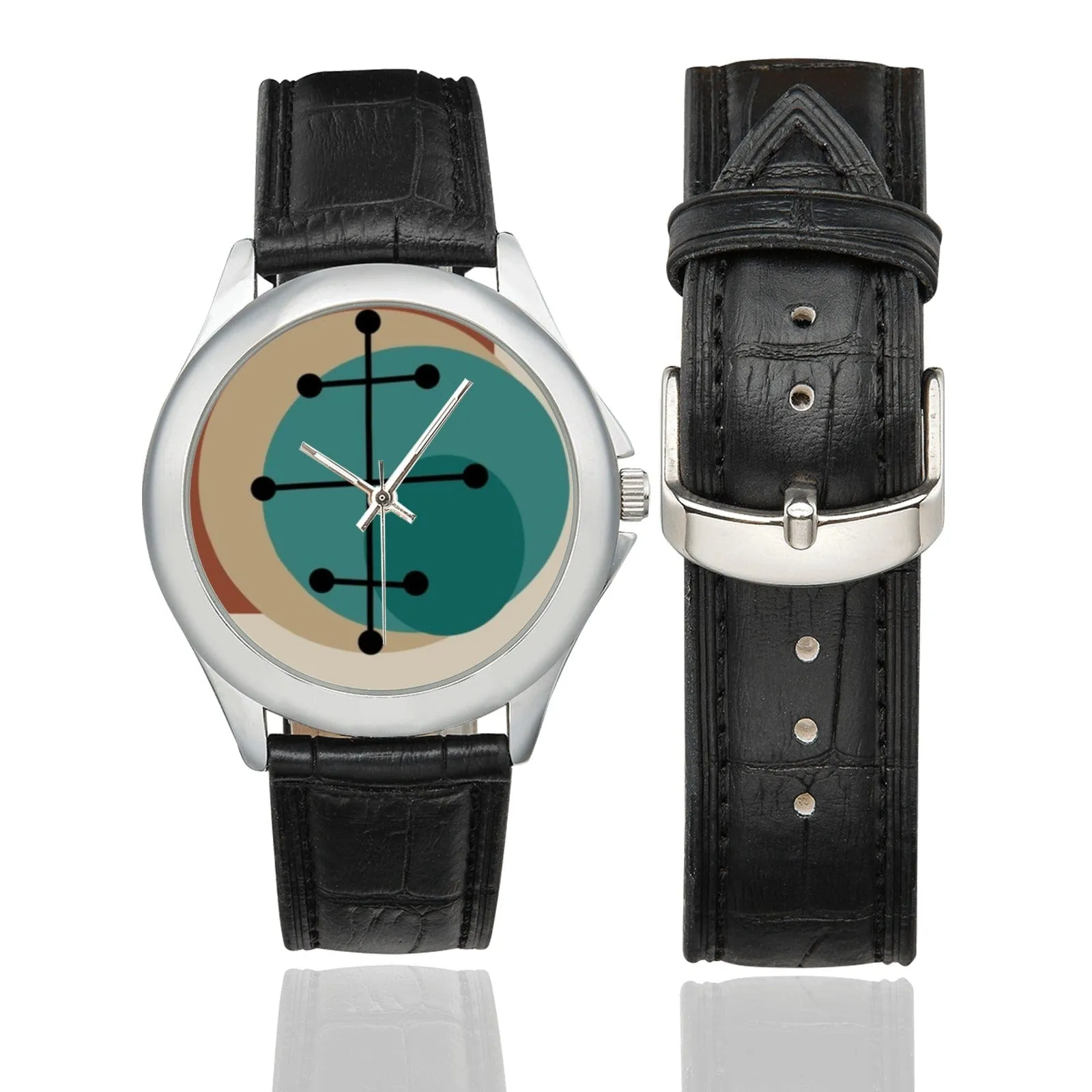Mid Mod Time Pieces, Groovy Retro Women's Black Leather Watches