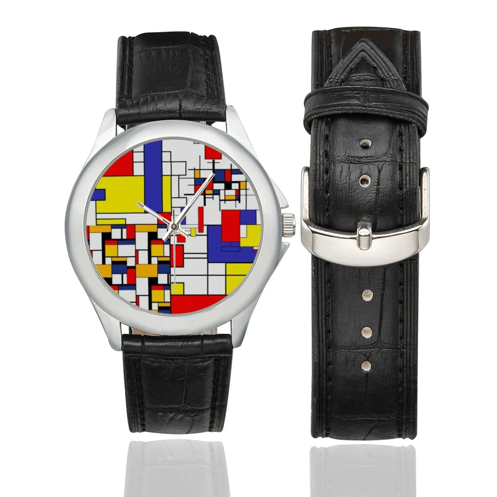 Mid Mod Time Pieces, Groovy Retro Women's Black Leather Watches