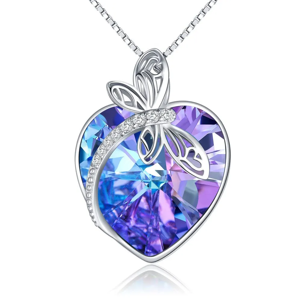 Mother's Day Gifts Dragonfly Gifts S925 Sterling Silver Dragonfly Pendant Necklaces with Blue Crystal Dragonfly Jewelry Gifts for Women Mom Wife Grandma Birthday Dragonfly Lovers Gifts