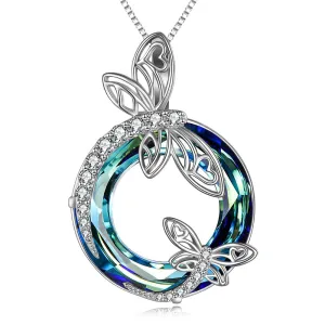 Mother's Day Gifts Dragonfly Gifts S925 Sterling Silver Dragonfly Pendant Necklaces with Blue Crystal Dragonfly Jewelry Gifts for Women Mom Wife Grandma Birthday Dragonfly Lovers Gifts