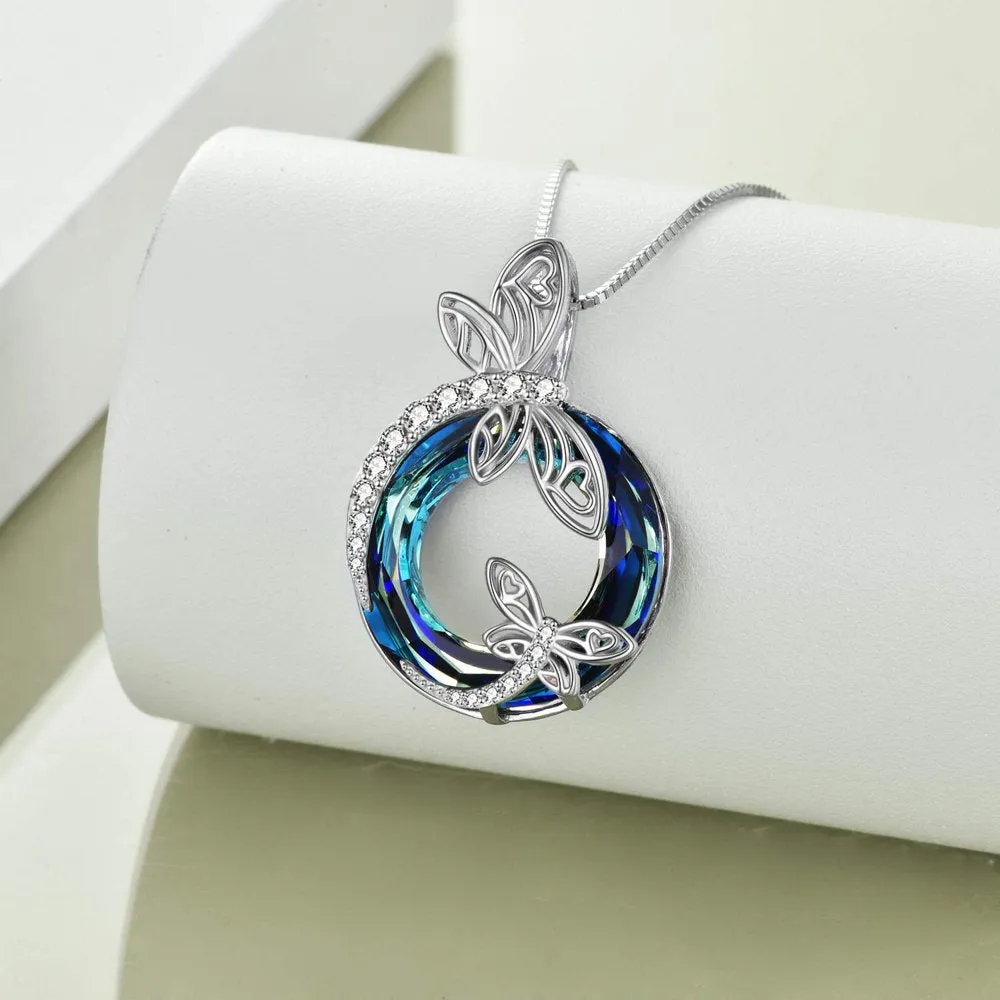Mother's Day Gifts Dragonfly Gifts S925 Sterling Silver Dragonfly Pendant Necklaces with Blue Crystal Dragonfly Jewelry Gifts for Women Mom Wife Grandma Birthday Dragonfly Lovers Gifts