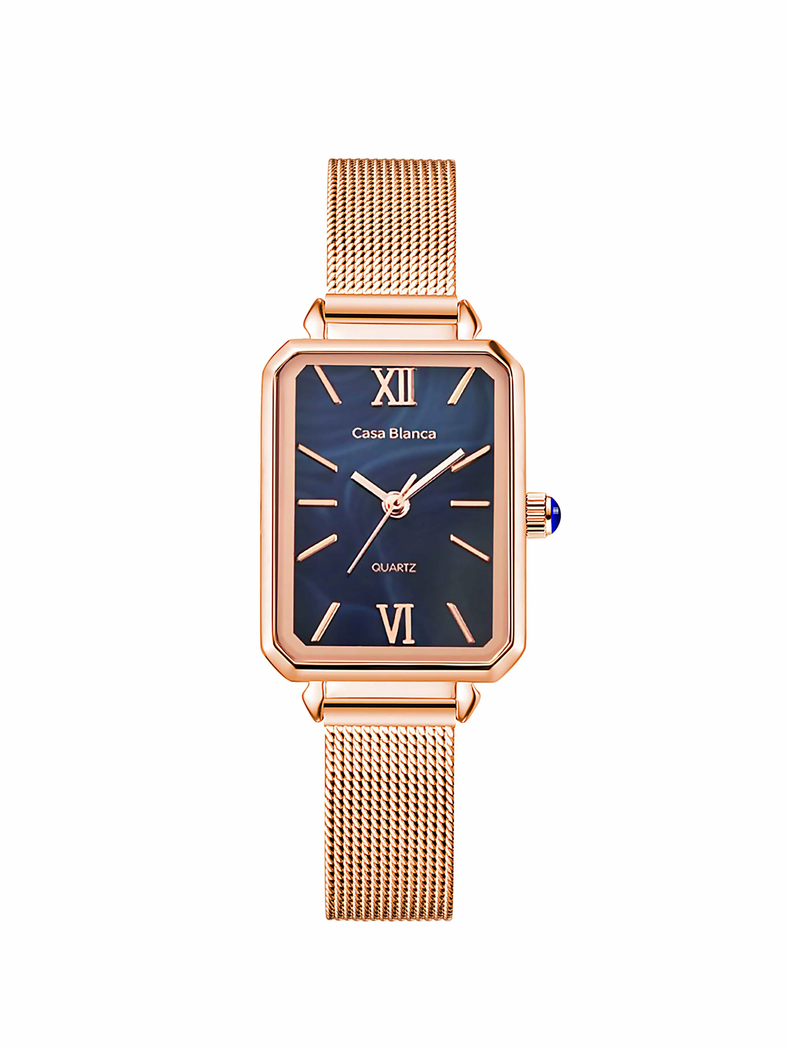 Navy Marble Watch | Rose Gold Mesh Strap
