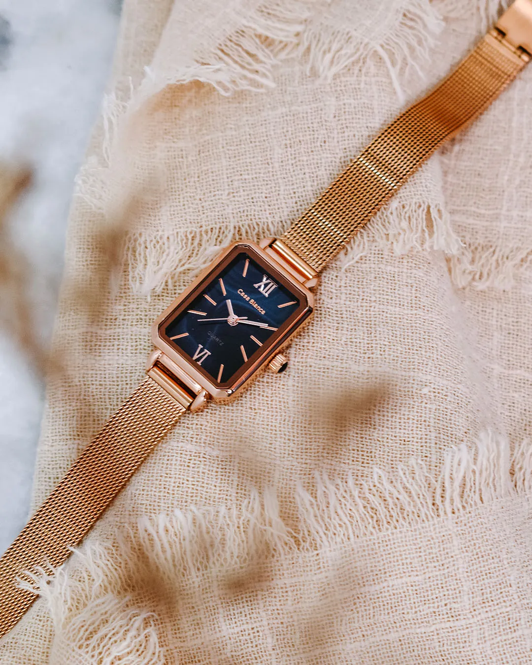 Navy Marble Watch | Rose Gold Mesh Strap