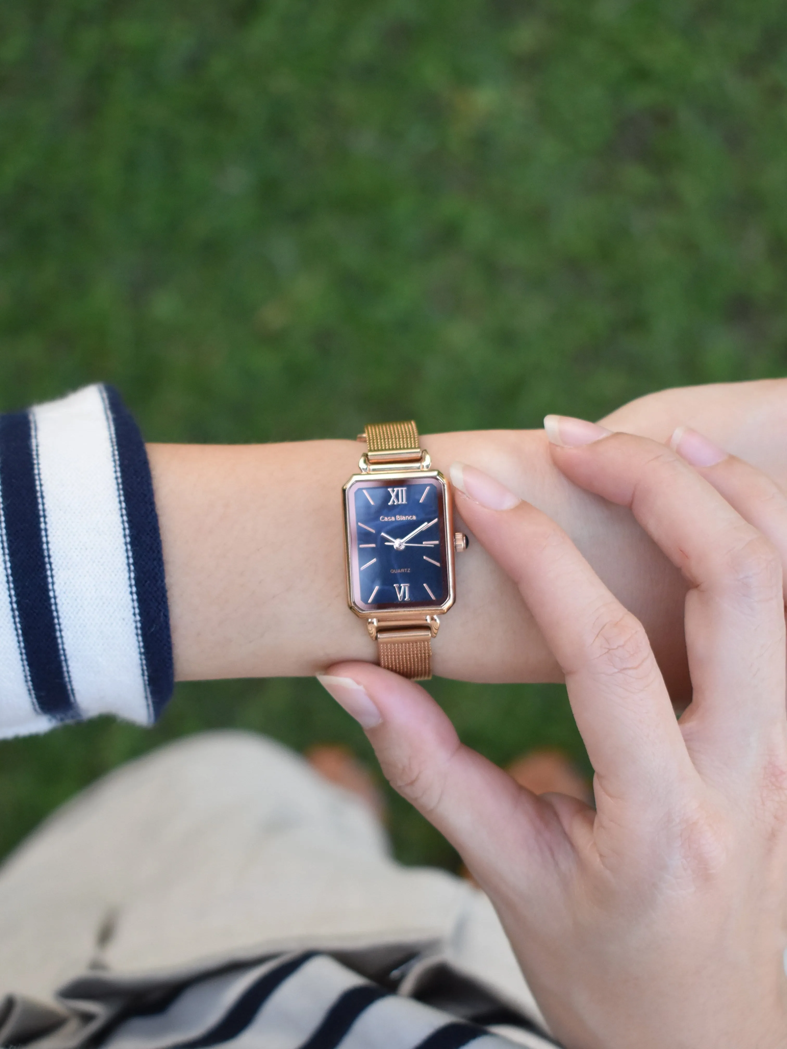 Navy Marble Watch | Rose Gold Mesh Strap