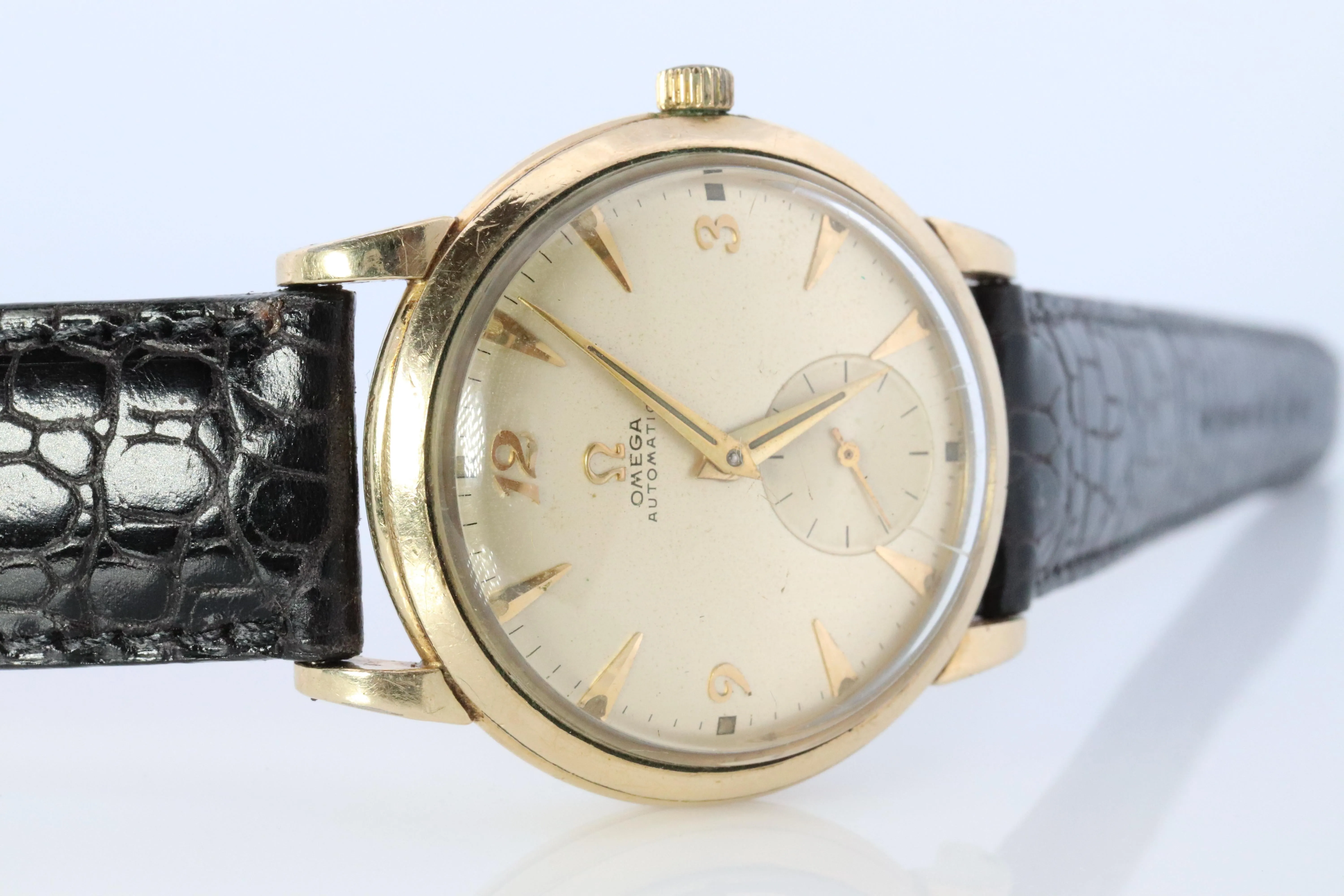 OMEGA Automatic Watch 14k GF Omega Automatic Hammer Bumper 1940s Mens Wristwatch