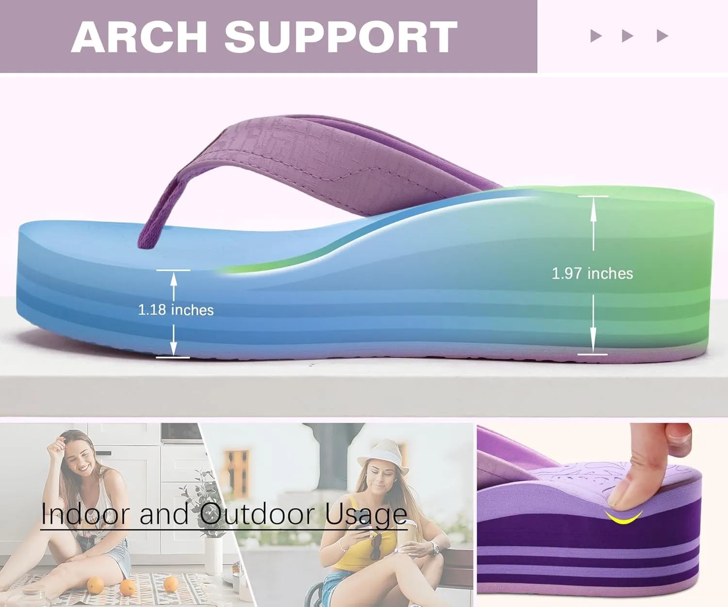 ONCAI Womens Platform Flip Flops Trendy Dressy Womans Summer Sandals with Comfortable Flatform Arch Support Walking Outdoor Rubber Soles (US Size 5-11)