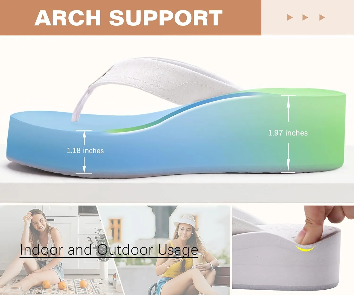 ONCAI Womens Platform Flip Flops Trendy Dressy Womans Summer Sandals with Comfortable Flatform Arch Support Walking Outdoor Rubber Soles (US Size 5-11)