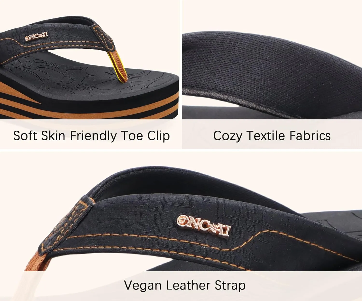 ONCAI Womens Platform Flip Flops Trendy Dressy Womans Summer Sandals with Comfortable Flatform Arch Support Walking Outdoor Rubber Soles (US Size 5-11)