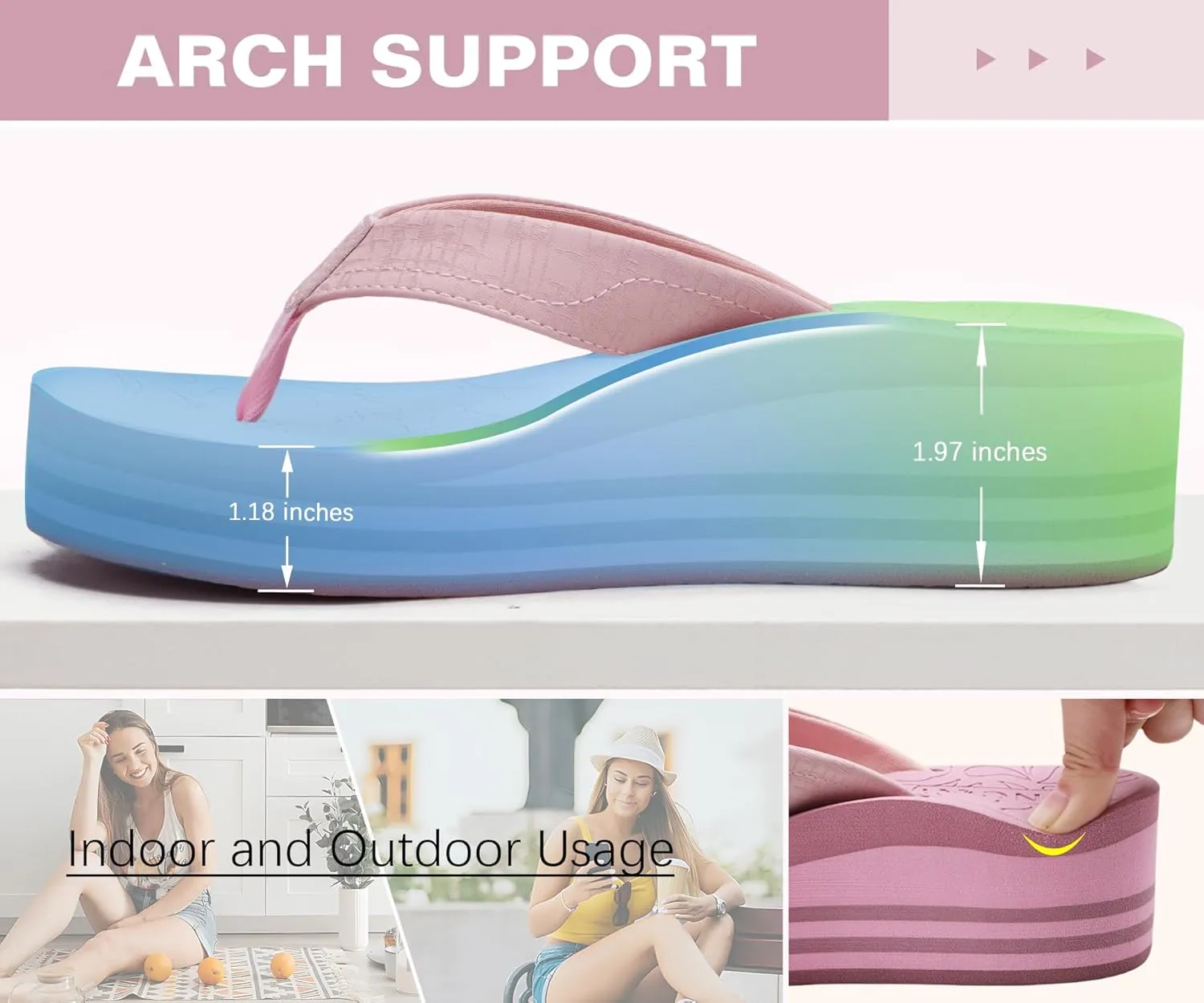 ONCAI Womens Platform Flip Flops Trendy Dressy Womans Summer Sandals with Comfortable Flatform Arch Support Walking Outdoor Rubber Soles (US Size 5-11)