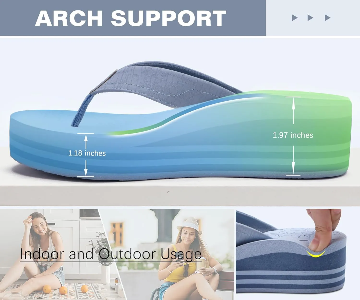 ONCAI Womens Platform Flip Flops Trendy Dressy Womans Summer Sandals with Comfortable Flatform Arch Support Walking Outdoor Rubber Soles (US Size 5-11)