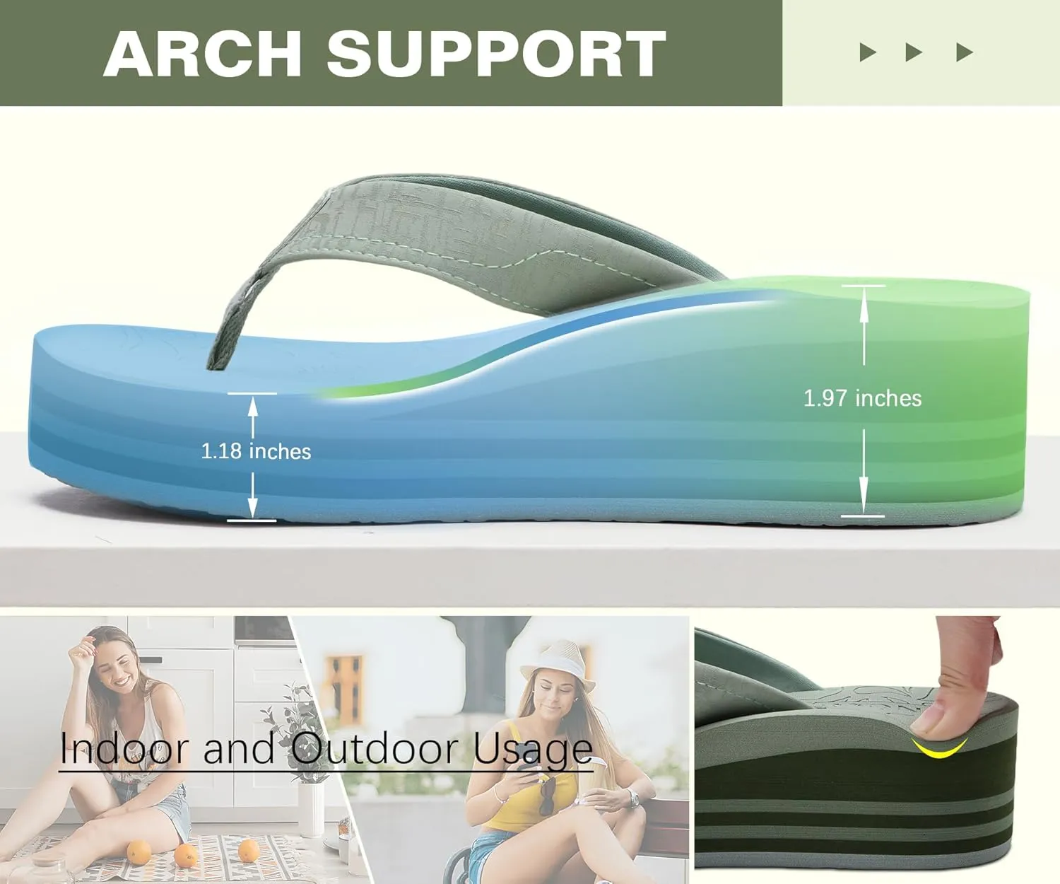 ONCAI Womens Platform Flip Flops Trendy Dressy Womans Summer Sandals with Comfortable Flatform Arch Support Walking Outdoor Rubber Soles (US Size 5-11)