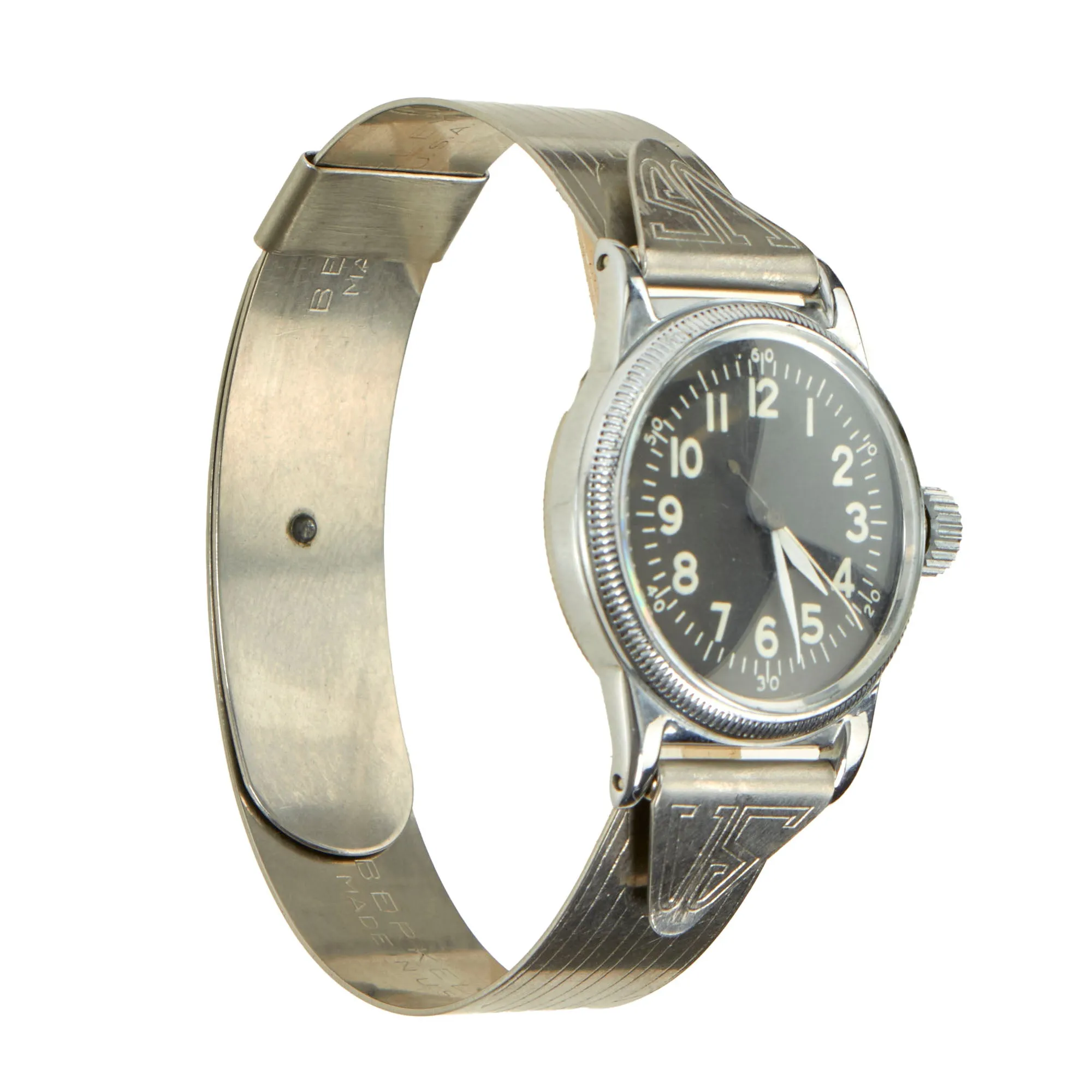 Original U.S. WWII New Old Stock Type A-11 USAAF Wrist Watch by Elgin With Original Aluminum Watch Band by Berkeley - Serial # Y643276 (1945)