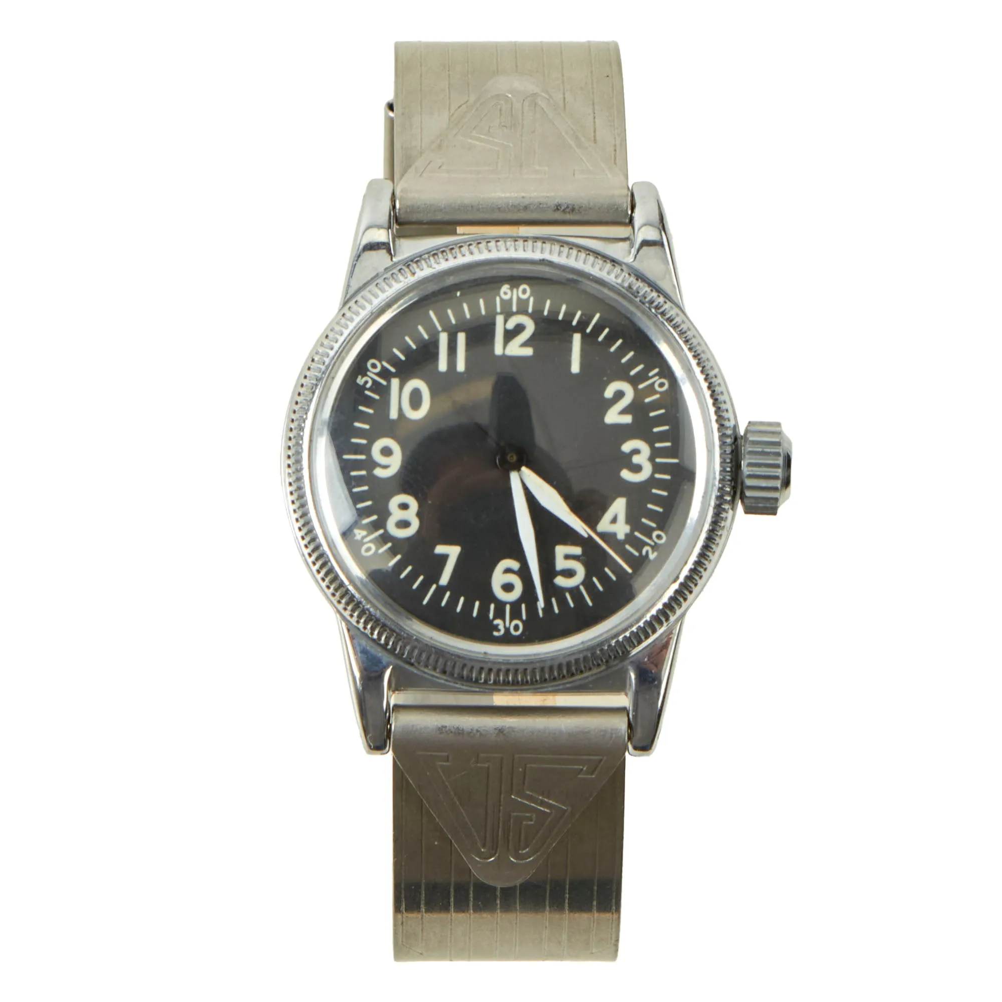 Original U.S. WWII New Old Stock Type A-11 USAAF Wrist Watch by Elgin With Original Aluminum Watch Band by Berkeley - Serial # Y643276 (1945)