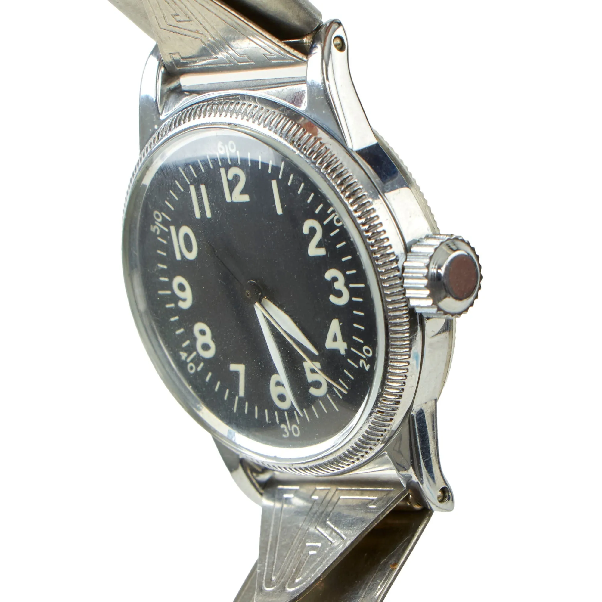 Original U.S. WWII New Old Stock Type A-11 USAAF Wrist Watch by Elgin With Original Aluminum Watch Band by Berkeley - Serial # Y643276 (1945)