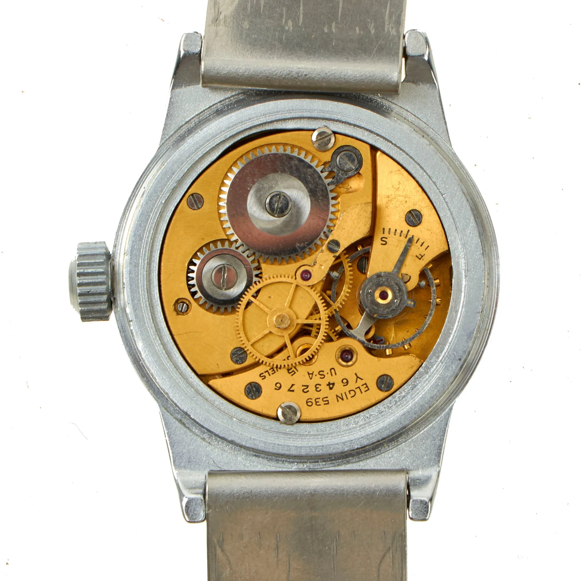 Original U.S. WWII New Old Stock Type A-11 USAAF Wrist Watch by Elgin With Original Aluminum Watch Band by Berkeley - Serial # Y643276 (1945)