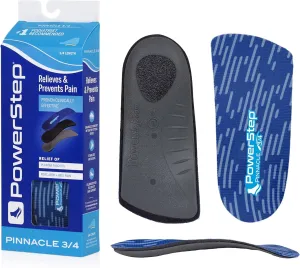 PowerStep Insoles, Pinnacle 3/4 Thin, Arch Pain Relief Insole, For Tight Shoes, Arch Support Orthotic For Men's 5-6.5 / Women's 7-8.5