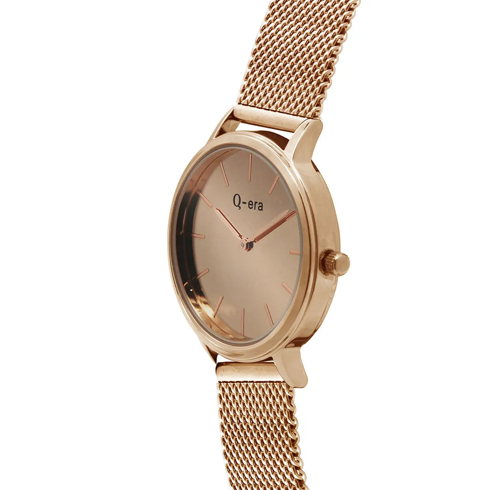 Q-Era Rose Gold Mesh Women's  Watch - QV2808-2