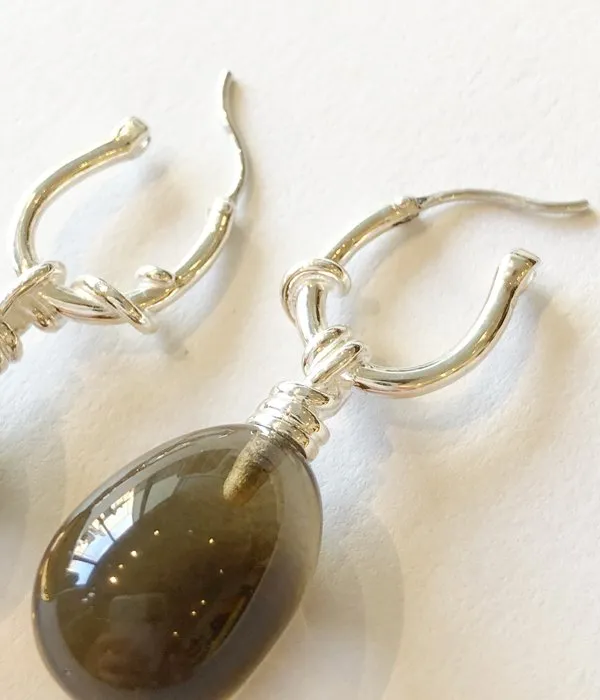 R.ALAGAN/KNOT SMOKY QUARTZ EARRINGS(SILVER)