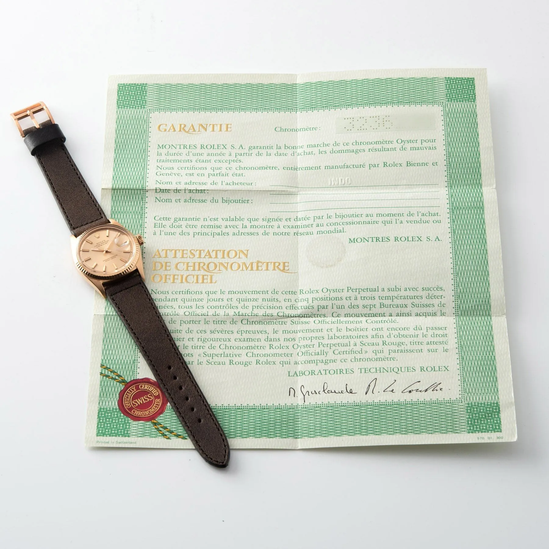 Rolex Datejust Rose Gold 1601 Rose Dial Punched Papers
