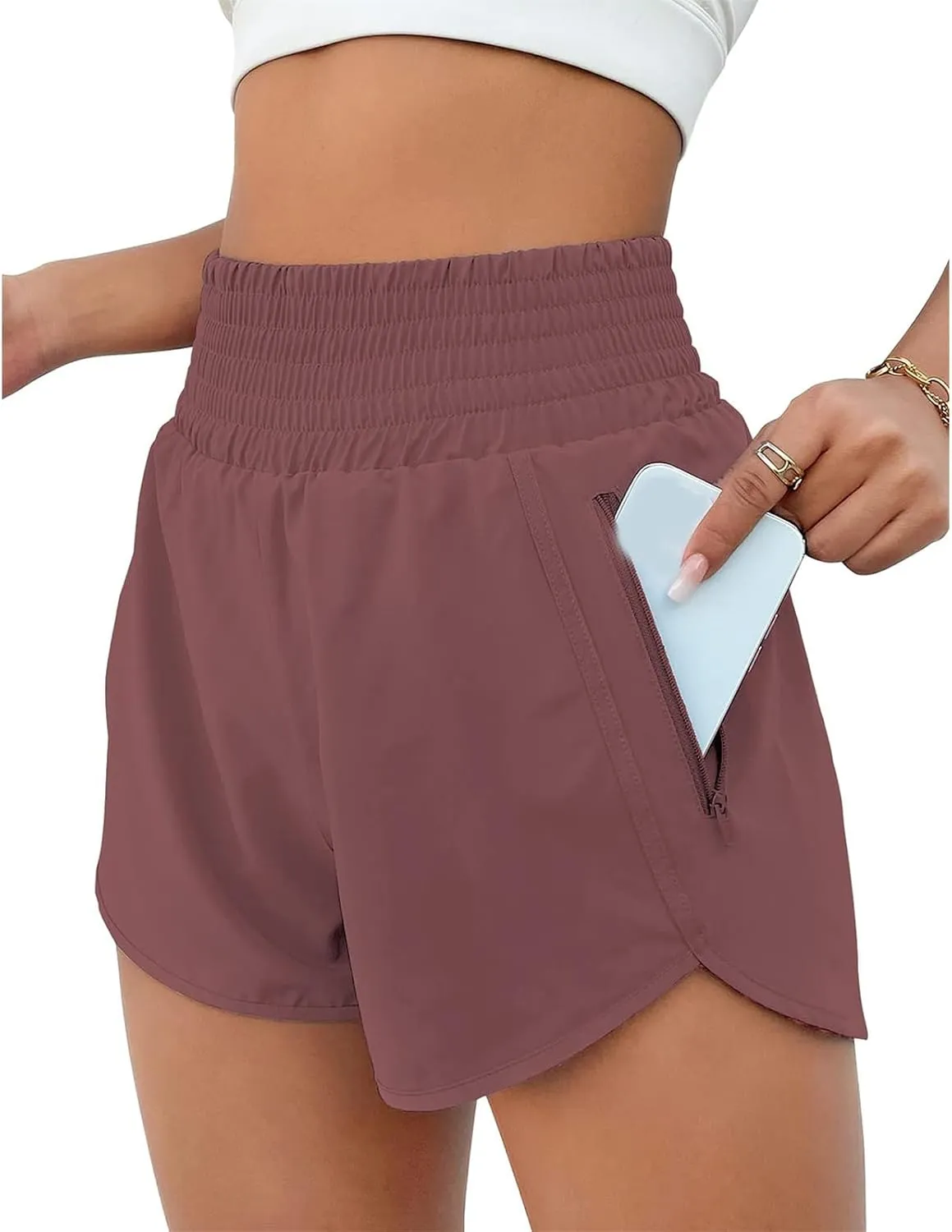 Running Shorts for Women Loose High Waisted Athletic Shorts with Zip Pocket Casual Elastic Waist Pants for Gym Workout