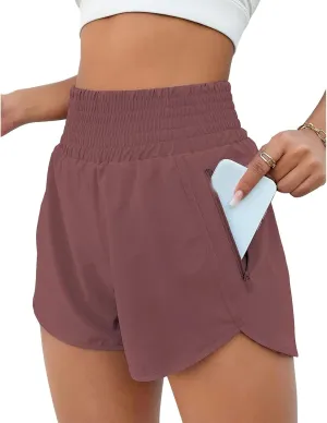 Running Shorts for Women Loose High Waisted Athletic Shorts with Zip Pocket Casual Elastic Waist Pants for Gym Workout