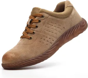 Safety Shoes for Men Steel Toe Cap Trainers Womens Lightweight Work Boots Breathable Sneakers (Color : Brown, Size : 5.5 US)