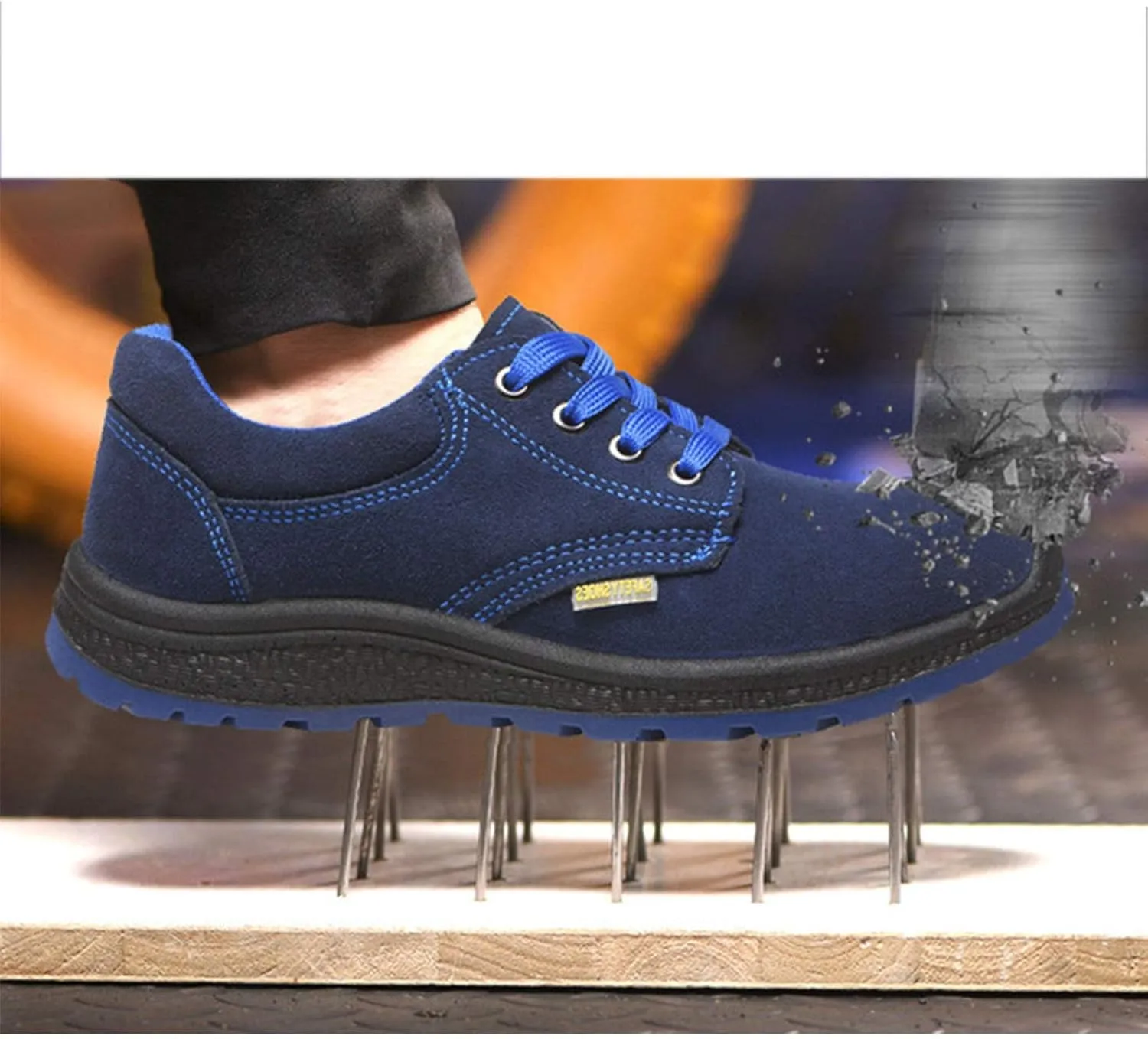 Safety Shoes Mens Work Trainers Ladies Running Construction Boots Women Steel Toe Cap (Color : Blue, Size : 9 US)
