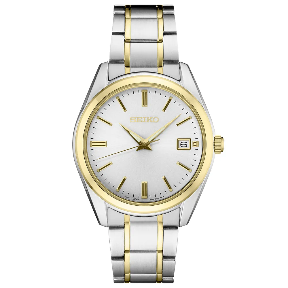 Seiko Mens Essentials Two Tone Stainless Steel Bracelet Silver Dial Japanese Quartz Watch - SUR312