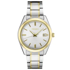 Seiko Mens Essentials Two Tone Stainless Steel Bracelet Silver Dial Japanese Quartz Watch - SUR312