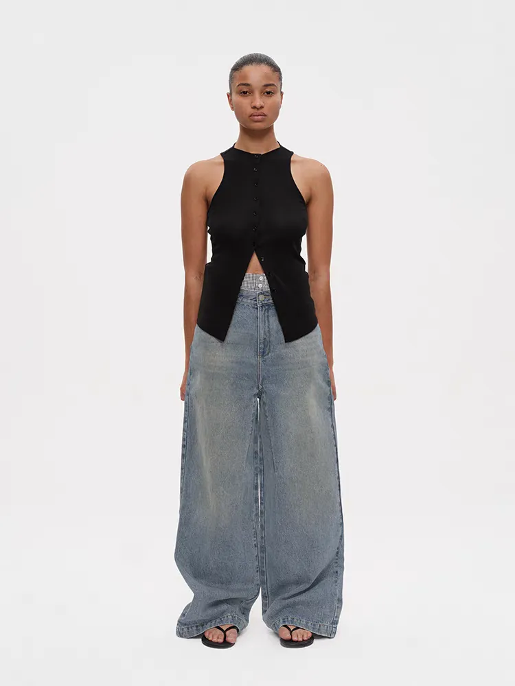 Sleek Cutout Button-Up Halter Tank