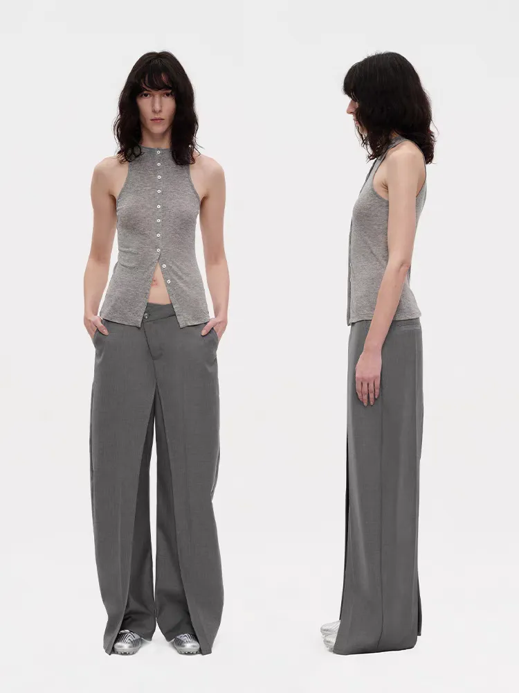 Sleek Cutout Button-Up Halter Tank