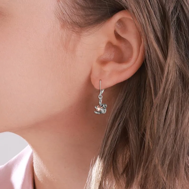 Sloth Leverback Dangle Drop Earrings