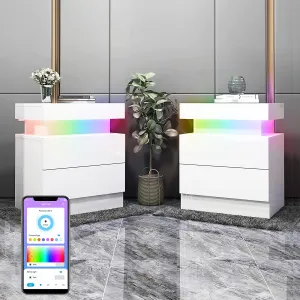 Smart LED Nightstands Set of 2, High Gloss