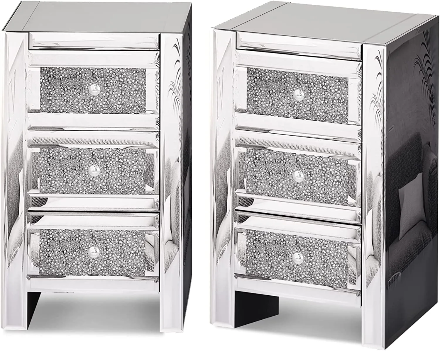 Smart LED Nightstands Set of 2, High Gloss