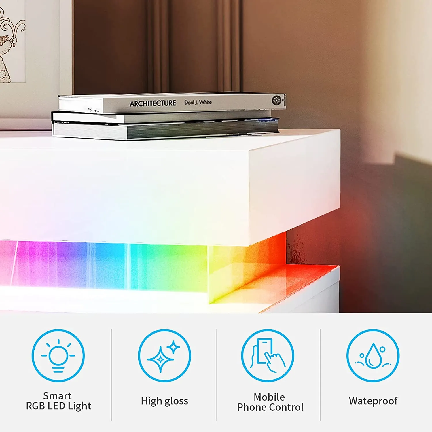 Smart LED Nightstands Set of 2, High Gloss
